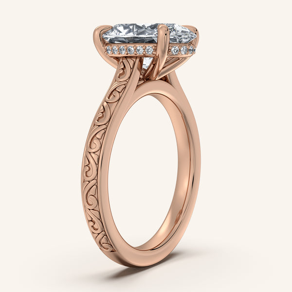 Oval Engraved Cathedral Engagement Ring | 14k Rose Gold