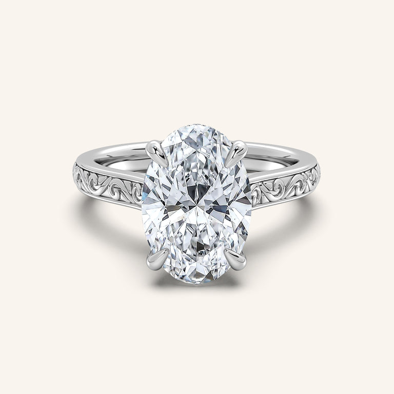 Image for Engraved Cathedral Engagement Ring | 14k White Gold