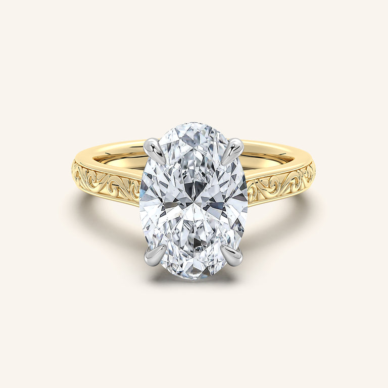 Image for Engraved Cathedral Engagement Ring | 18k Two Tone