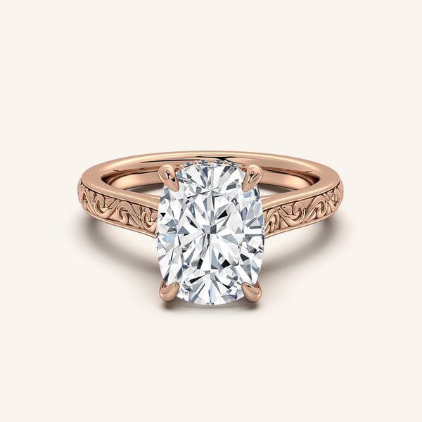 Engraved Cathedral Engagement Ring | 14k Rose Gold