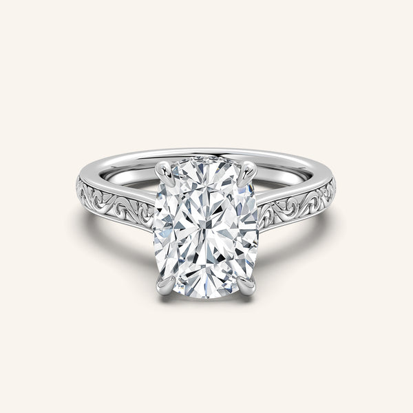 Engraved Cathedral Engagement Ring | 18k White Gold
