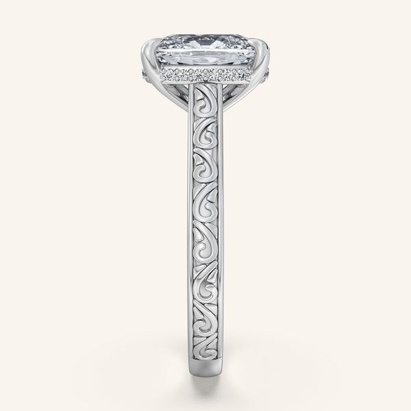 Engraved Cathedral Engagement Ring | 18k White Gold