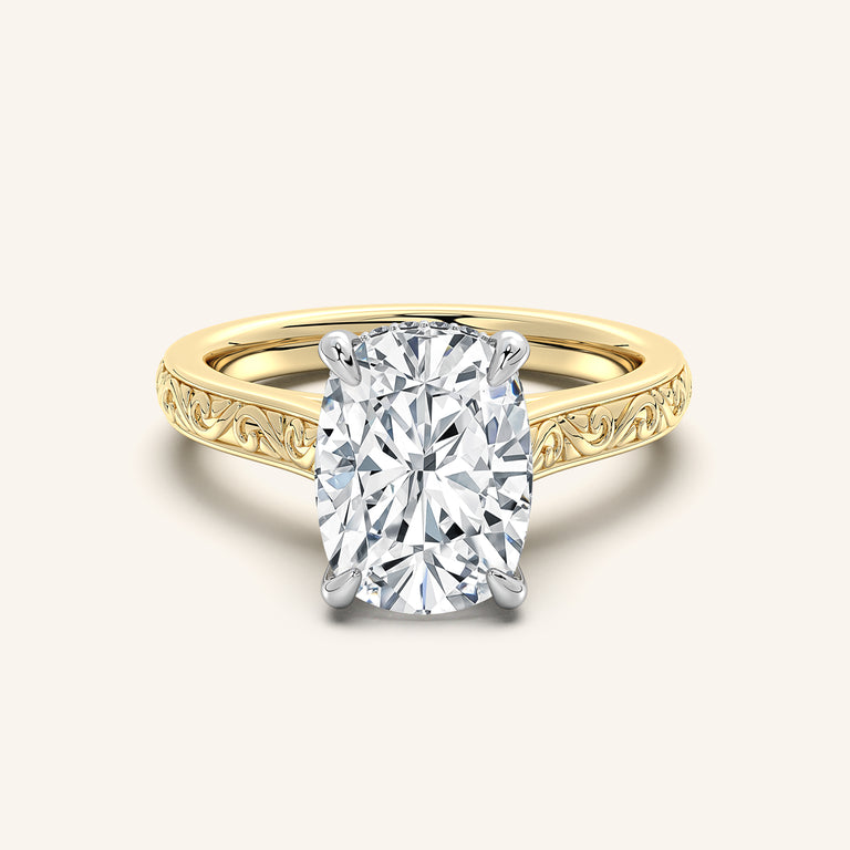 Image for Cushion Engraved Cathedral Engagement Ring | 18k Two Tone