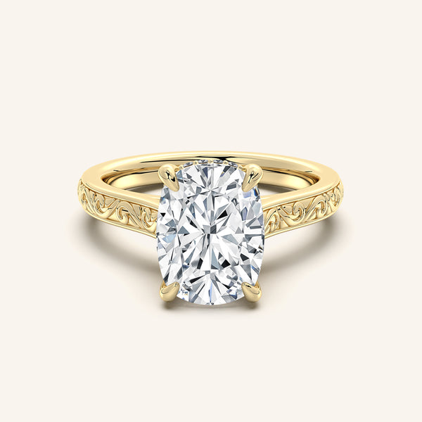 Engraved Cathedral Engagement Ring | 14k Yellow Gold