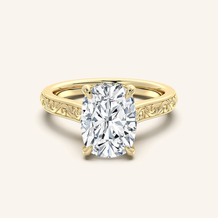Image for Engraved Cathedral Engagement Ring | 14k Yellow Gold