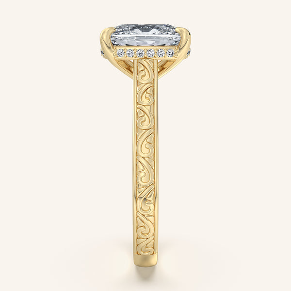 Engraved Cathedral Engagement Ring | 18k Yellow Gold