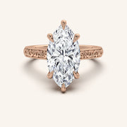Image for Marquise Engraved Cathedral Engagement Ring | 14k Rose Gold