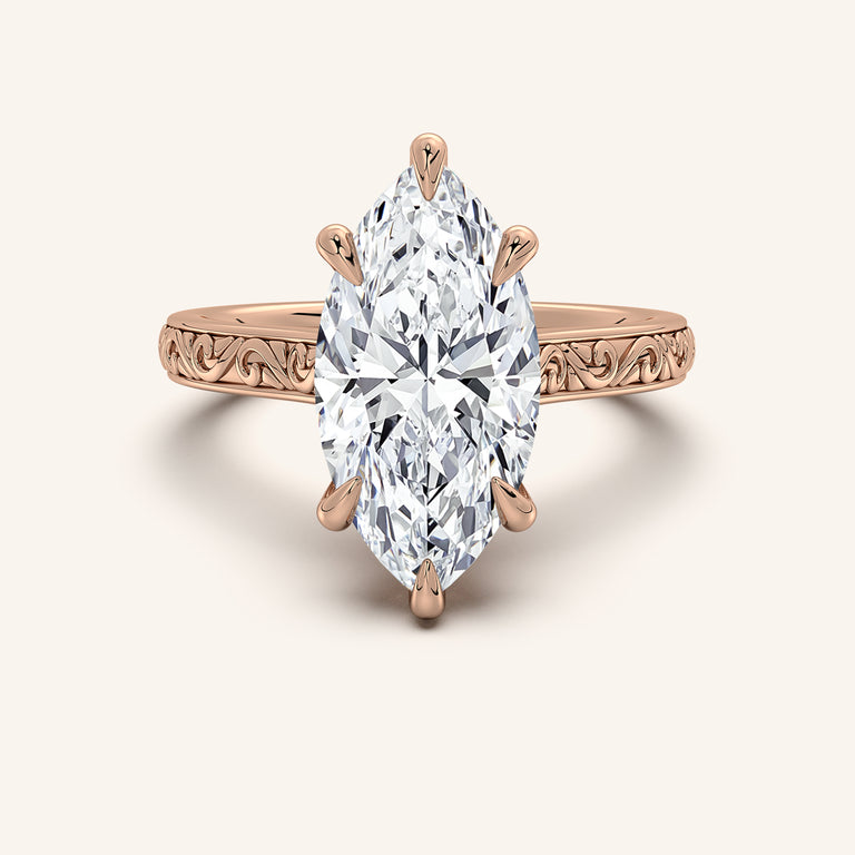 Image for Marquise Engraved Cathedral Engagement Ring | 14k Rose Gold
