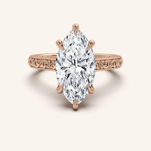 Marquise Engraved Cathedral Engagement Ring | 18k Rose Gold