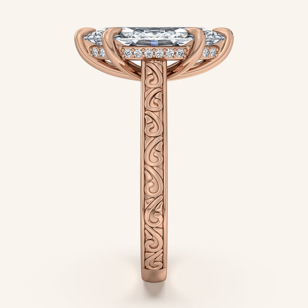 Marquise Engraved Cathedral Engagement Ring | 14k Rose Gold