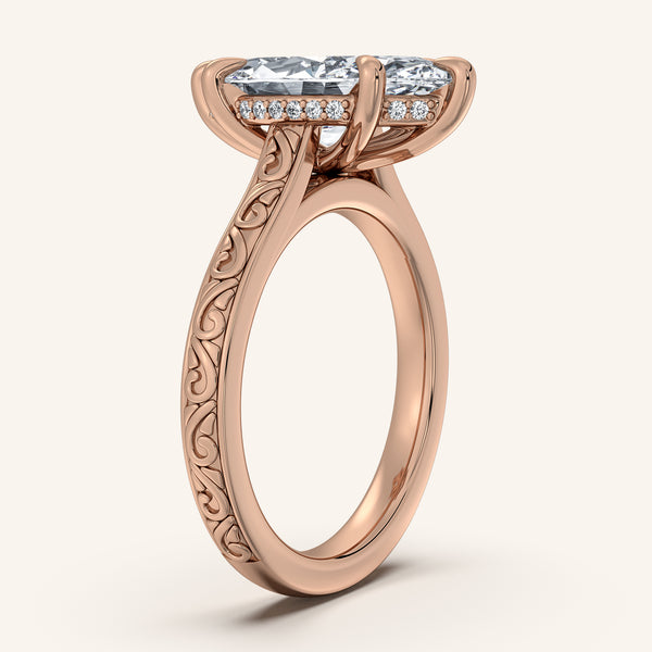 Marquise Engraved Cathedral Engagement Ring | 18k Rose Gold