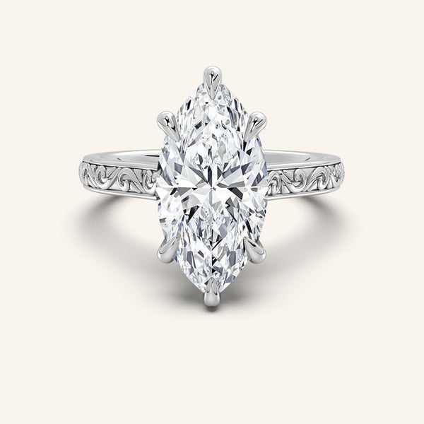 Engraved Cathedral Engagement Ring | 18k White Gold