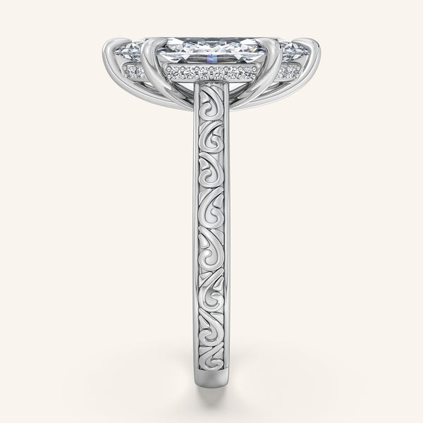 Engraved Cathedral Engagement Ring | 14k White Gold