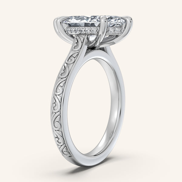 Marquise Engraved Cathedral Engagement Ring | Platinum
