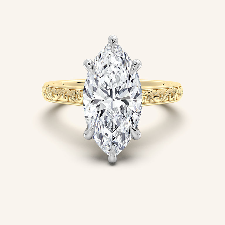 Image for Engraved Cathedral Engagement Ring | 14k Two Tone