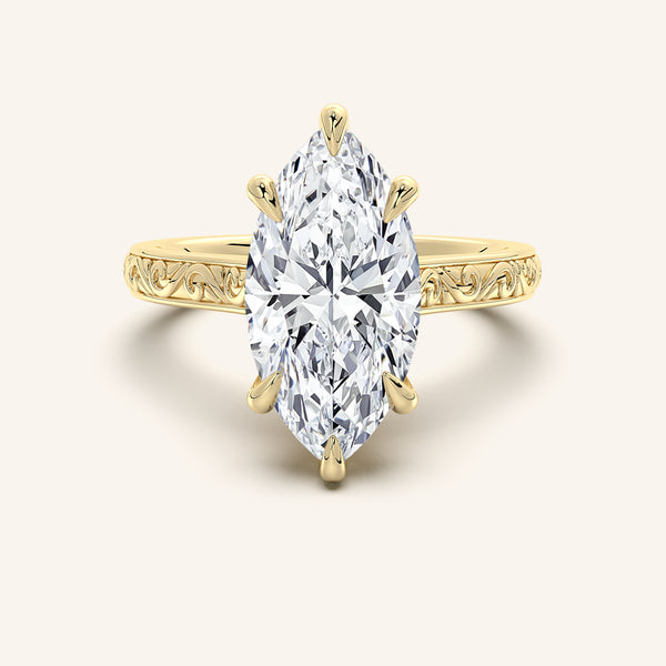 Engraved Cathedral Engagement Ring | 18k Yellow Gold