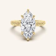 Image for Marquise Engraved Cathedral Engagement Ring | 18k Yellow Gold