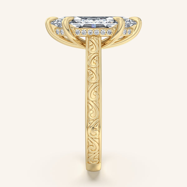 Engraved Cathedral Engagement Ring | 18k Yellow Gold