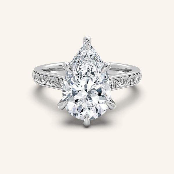 Engraved Cathedral Engagement Ring | 18k White Gold