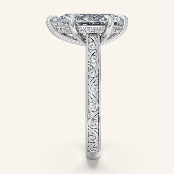 Engraved Cathedral Engagement Ring | 14k White Gold