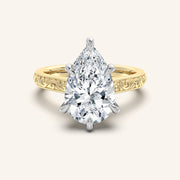 Image for Pear Shape Engraved Cathedral Engagement Ring | 14k Two Tone