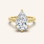 Image for Pear Shape Engraved Cathedral Engagement Ring | 14k Yellow Gold