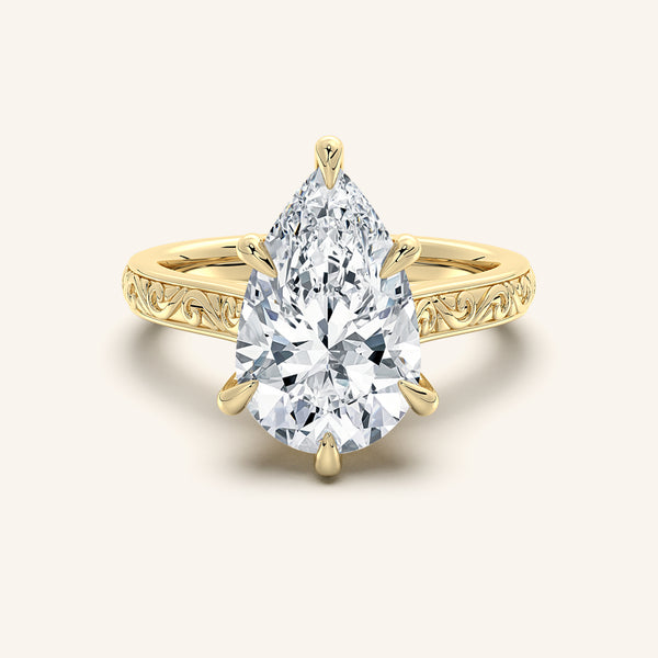 Engraved Cathedral Engagement Ring | 14k Yellow Gold