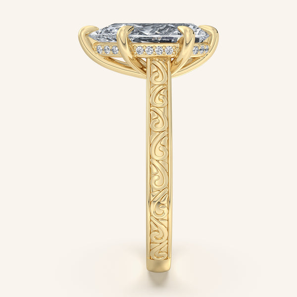 Engraved Cathedral Engagement Ring | 14k Yellow Gold