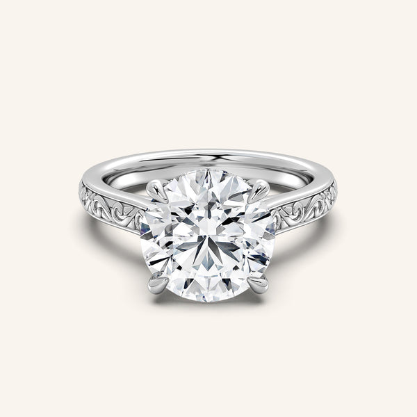 Round Engraved Cathedral Engagement Ring | Platinum