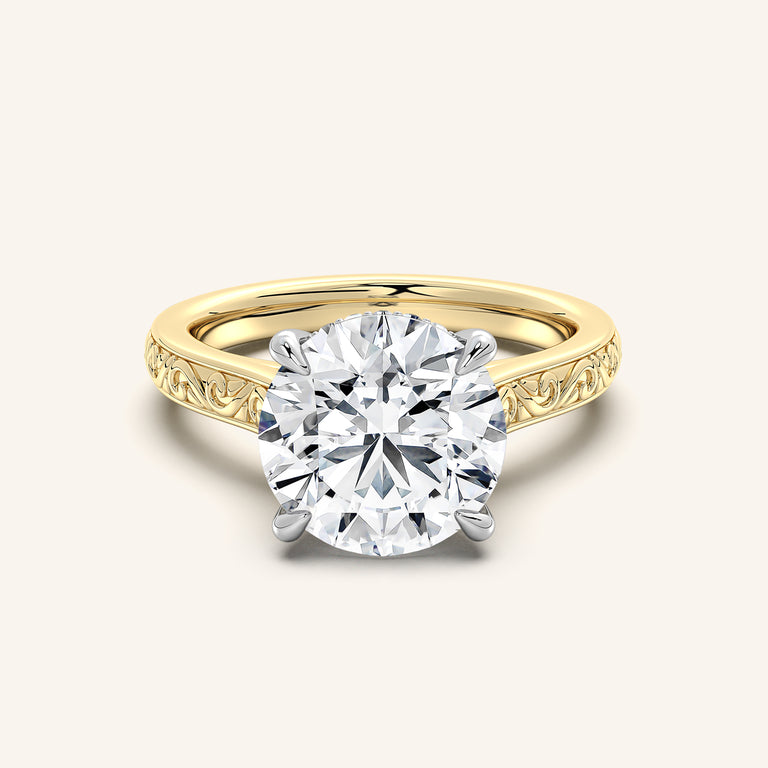 Image for Engraved Cathedral Engagement Ring | 14k Two Tone