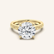 Image for Round Engraved Cathedral Engagement Ring | 14k Yellow Gold