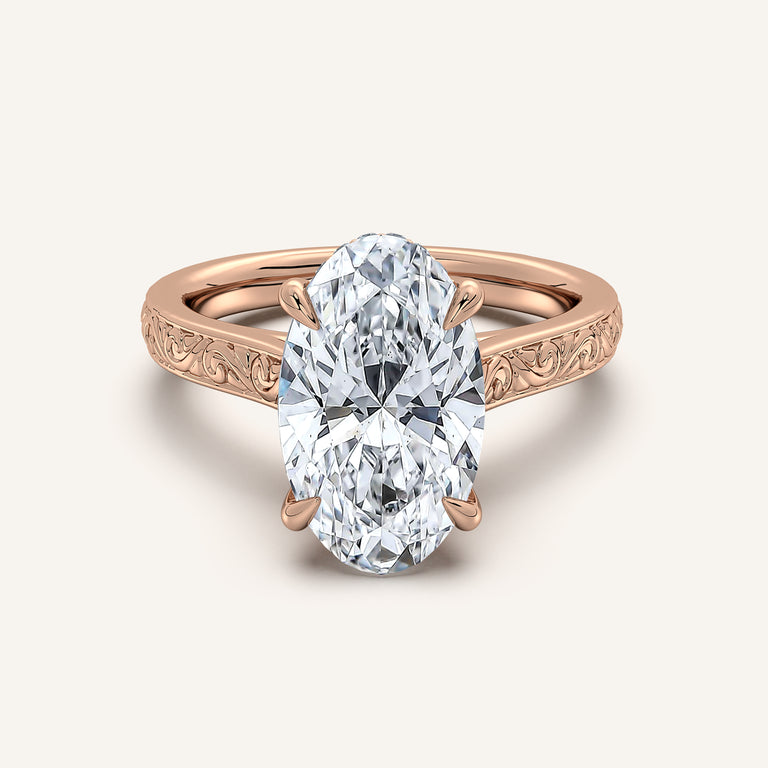 Image for Moval Engraved Cathedral Engagement Ring | 18k Rose Gold