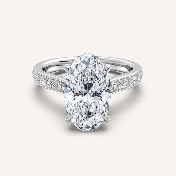 Moval Engraved Cathedral Engagement Ring | Platinum