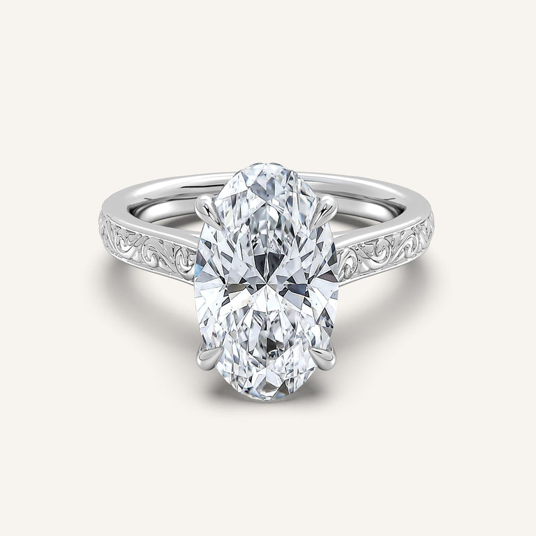 Image for Moval Engraved Cathedral Engagement Ring | 18k White Gold