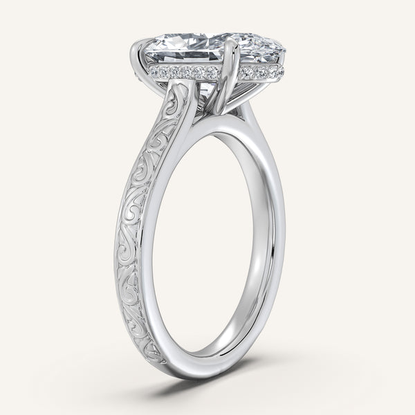 Moval Engraved Cathedral Engagement Ring | Platinum