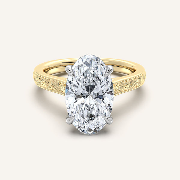 Moval Engraved Cathedral Engagement Ring | 18k Two Tone