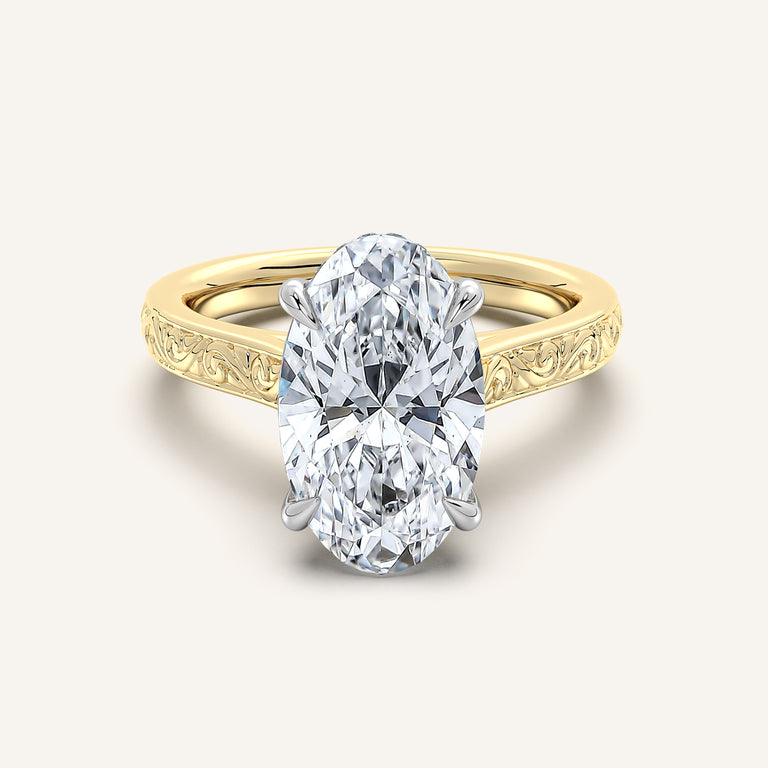 Image for Moval Engraved Cathedral Engagement Ring | 18k Two Tone