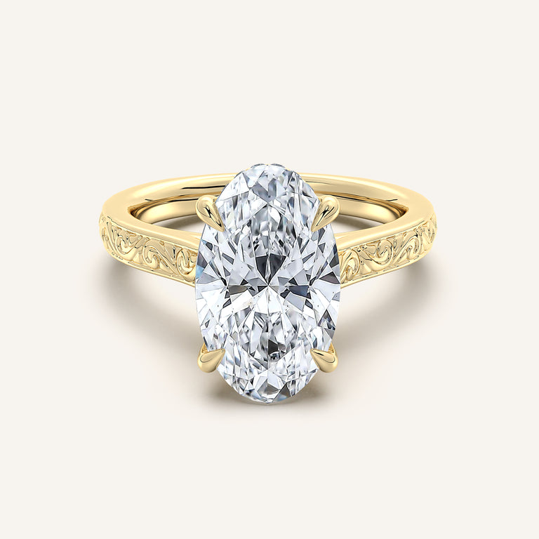 Image for Moval Engraved Cathedral Engagement Ring | 18k Yellow Gold
