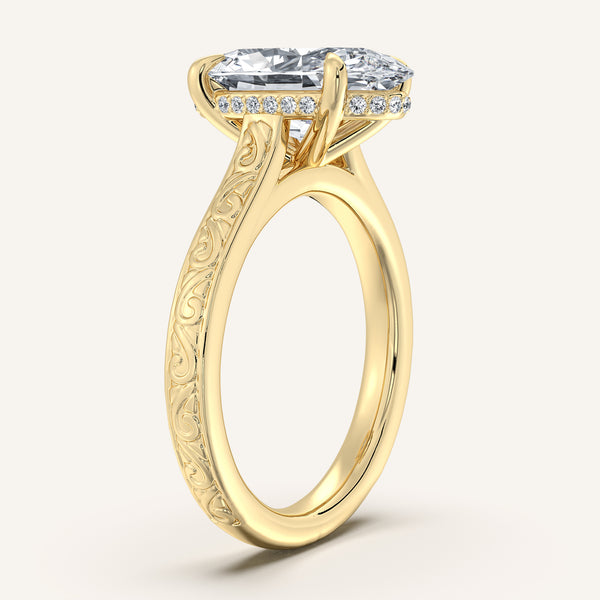 Moval Engraved Cathedral Engagement Ring | 18k Yellow Gold