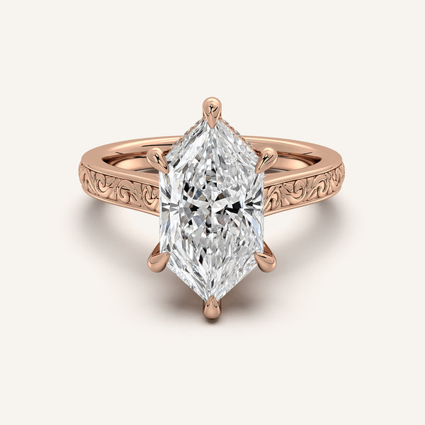 Dutch Marquise Engraved Cathedral Engagement Ring | 14k Rose Gold