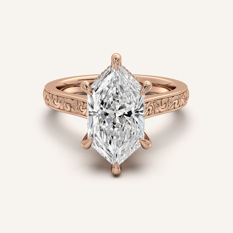 Image for Dutch Marquise Engraved Cathedral Engagement Ring | 14k Rose Gold