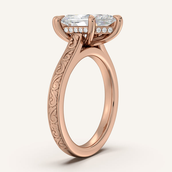 Dutch Marquise Engraved Cathedral Engagement Ring | 14k Rose Gold