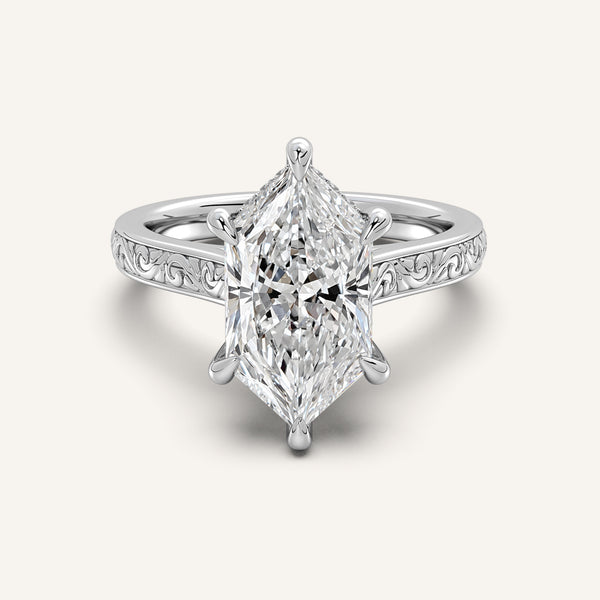 Dutch Marquise Engraved Cathedral Engagement Ring | 14k White Gold