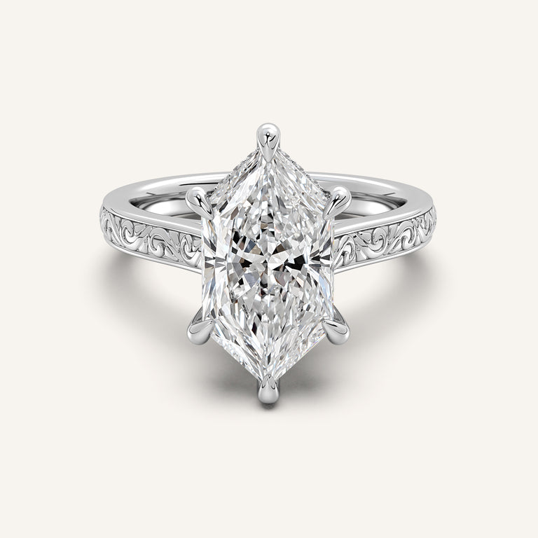 Image for Dutch Marquise Engraved Cathedral Engagement Ring | 14k White Gold