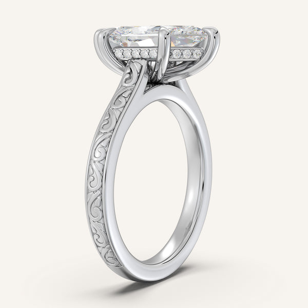 Dutch Marquise Engraved Cathedral Engagement Ring | 14k White Gold
