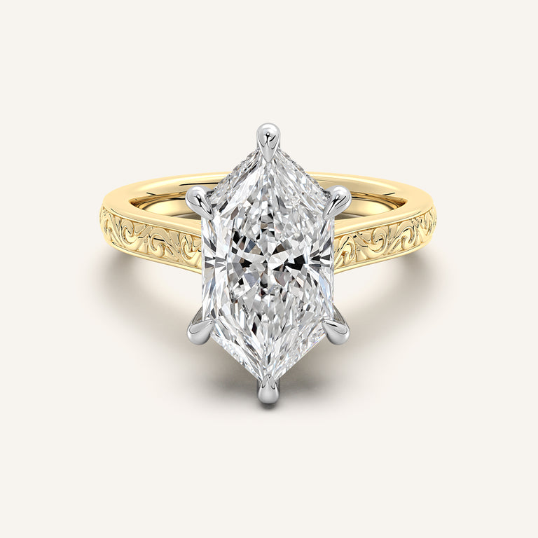 Image for Dutch Marquise Engraved Cathedral Engagement Ring | 18k Two Tone