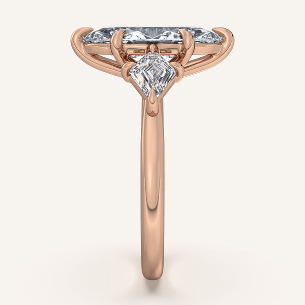 Kite Shaped Side Stone Marquise Ring | 14k Rose Gold