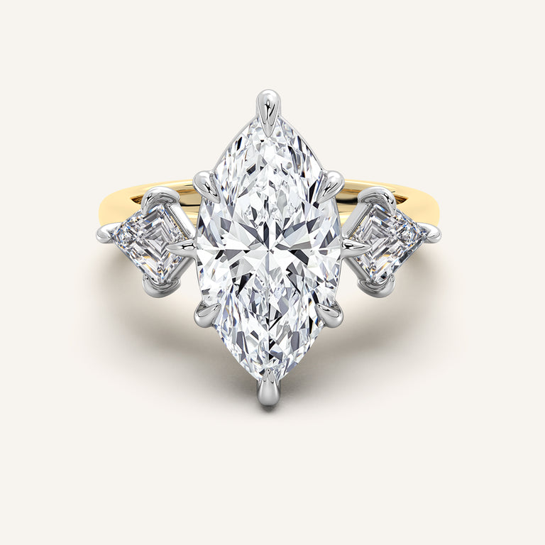 Image for Kite Shaped Side Stone Marquise Ring | 18k Two Tone Gold