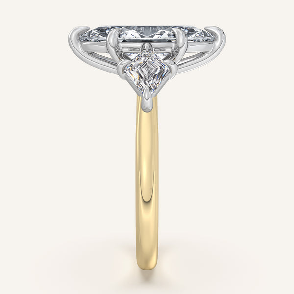 Kite Shaped Side Stone Marquise Ring | 14k Two Tone Gold
