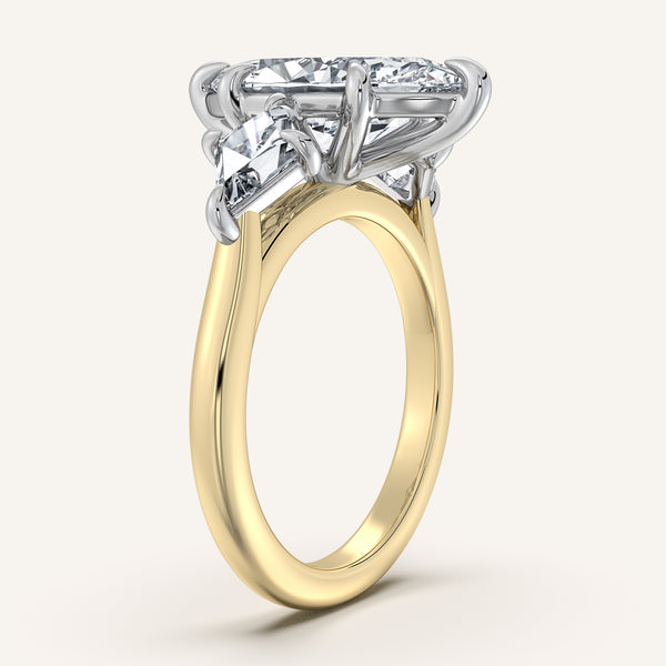 Kite Shaped Side Stone Marquise Ring | 18k Two Tone Gold